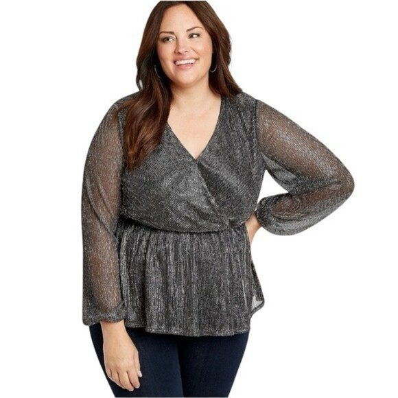 NEW Maurice’s Shimmer Wrap Peplum Blouse New Year's Special Occasion Event 2X - Picture 2 of 12